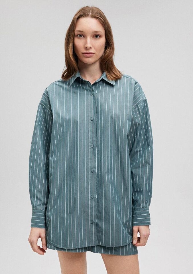 MAVİ KADIN UZUN KOLLU GÖMLEK Goblin Blue Stripe 1210421-87016