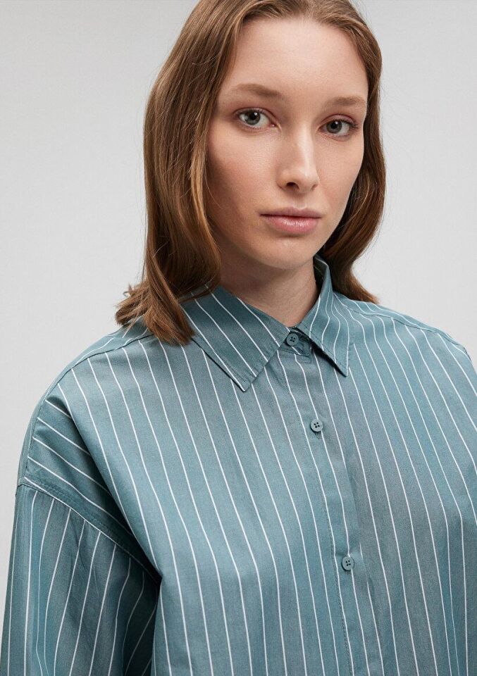 MAVİ KADIN UZUN KOLLU GÖMLEK Goblin Blue Stripe 1210421-87016