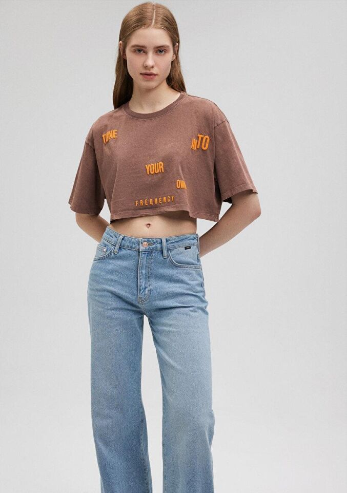 MAVİ KADIN GRAFİK BASKILI CROP TİŞÖRT Shopping Bag 1612499-70244