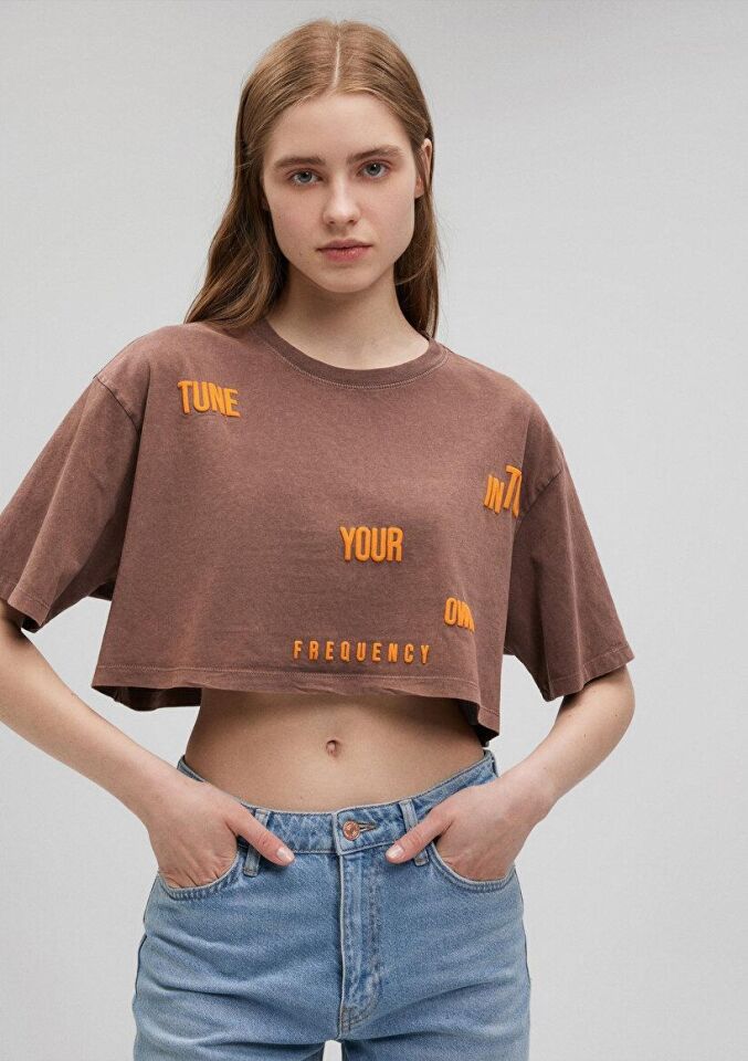 MAVİ KADIN GRAFİK BASKILI CROP TİŞÖRT Shopping Bag 1612499-70244