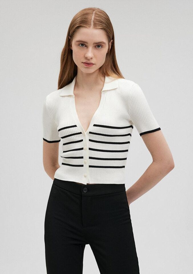 MAVİ KADIN KISA KOLLU HIRKA Siyah Çizgili 1710451-85407