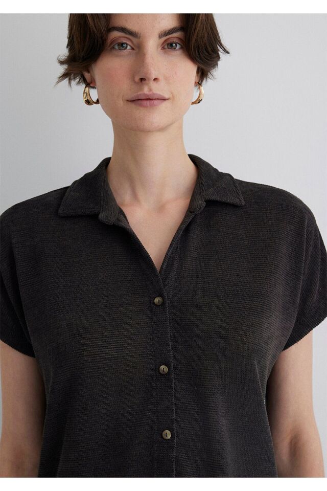 MAVİ KADIN KISA KOLLU POLO YAKA PENYE Kömür 1612142-70087