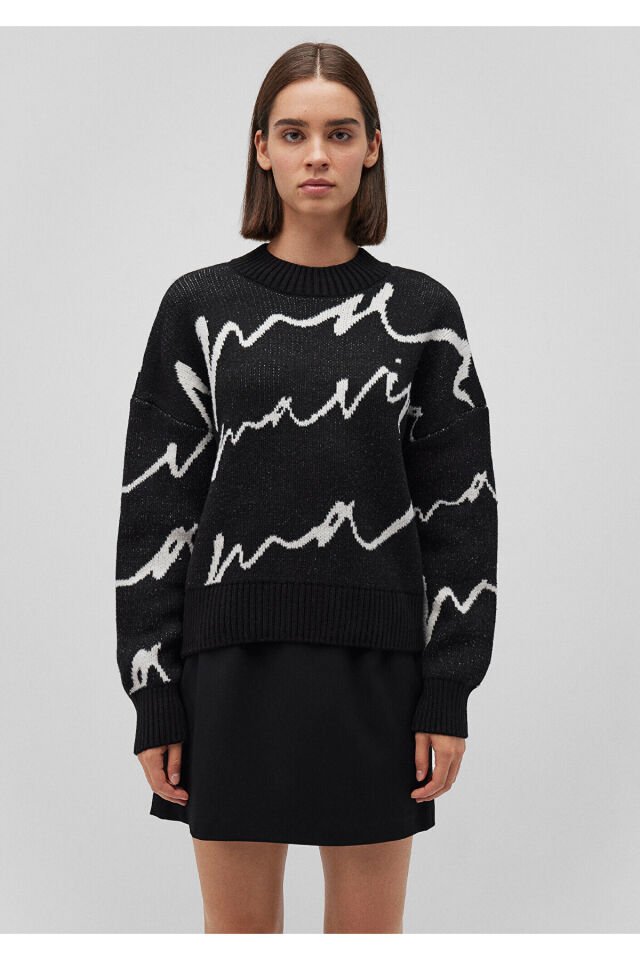 MAVİ KADIN BİSİKLET YAKA DESENLİ KAZAK Siyah 1710378-900