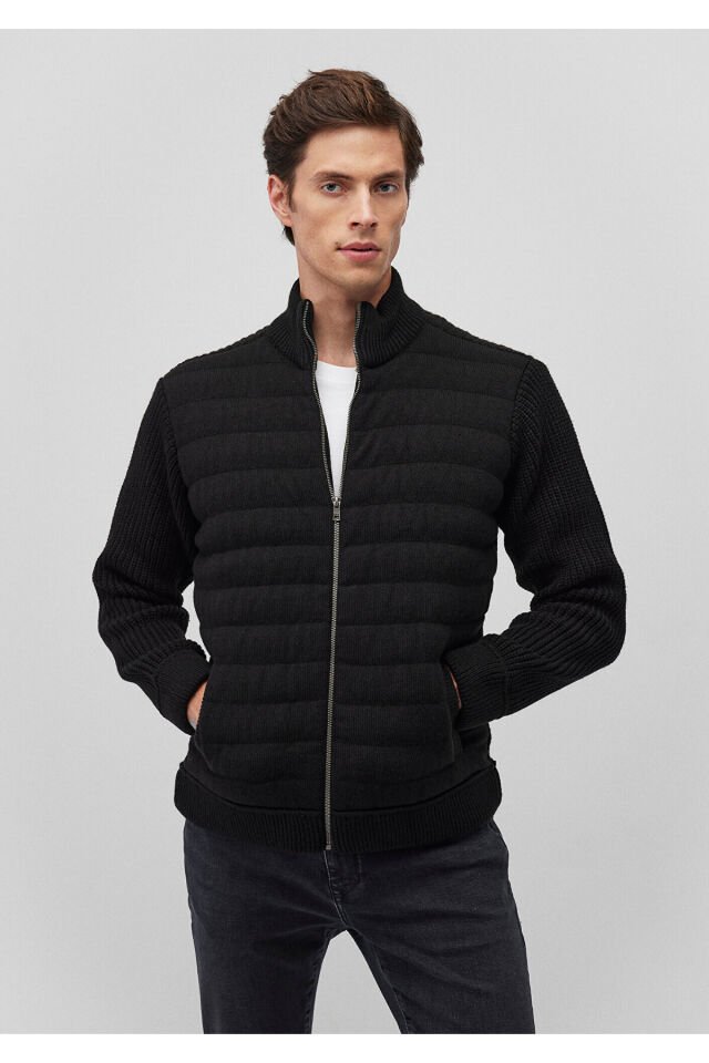 MAVİ ERKEK  FERMUARLI TRİKO CEKET Siyah 070697-900