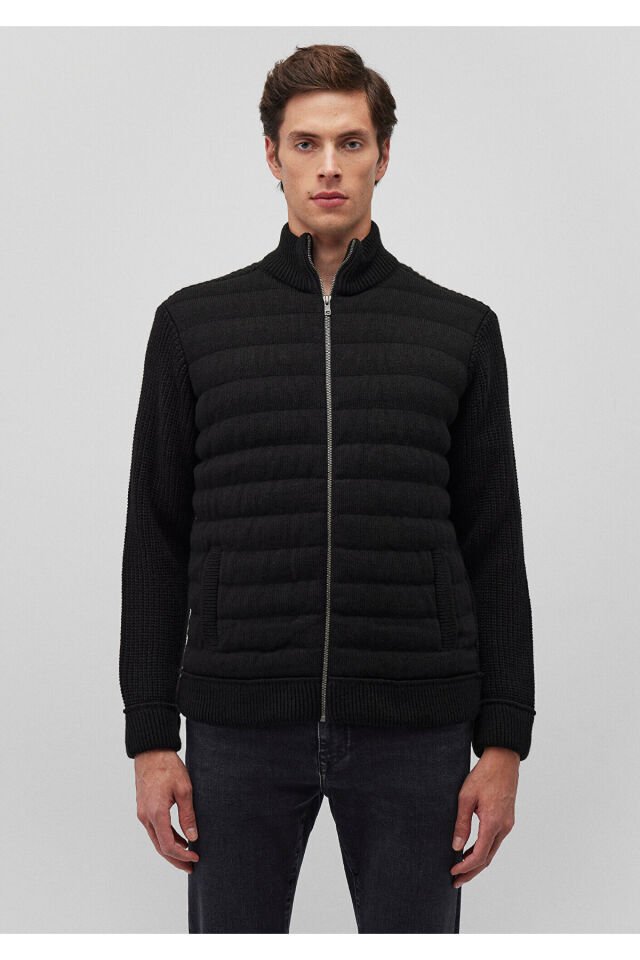 MAVİ ERKEK  FERMUARLI TRİKO CEKET Siyah 070697-900