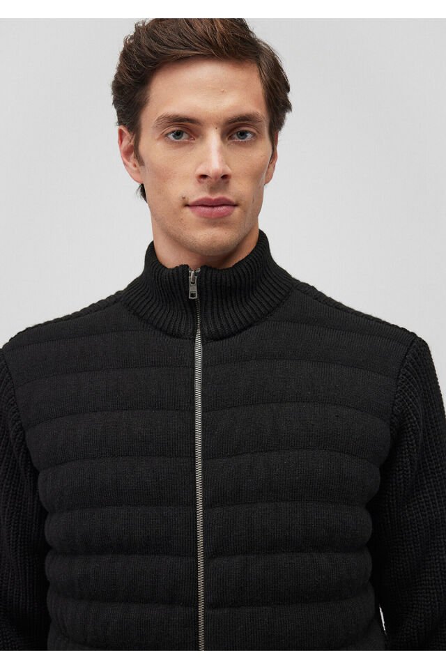 MAVİ ERKEK  FERMUARLI TRİKO CEKET Siyah 070697-900