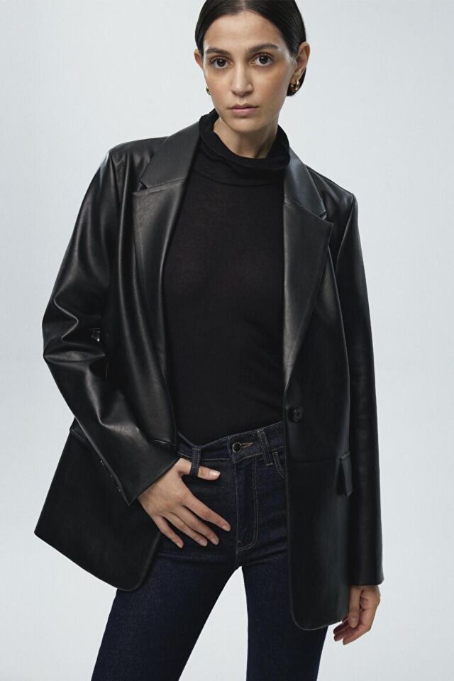 MAVİ KADIN PU BLAZER CEKET Siyah 1110494-900
