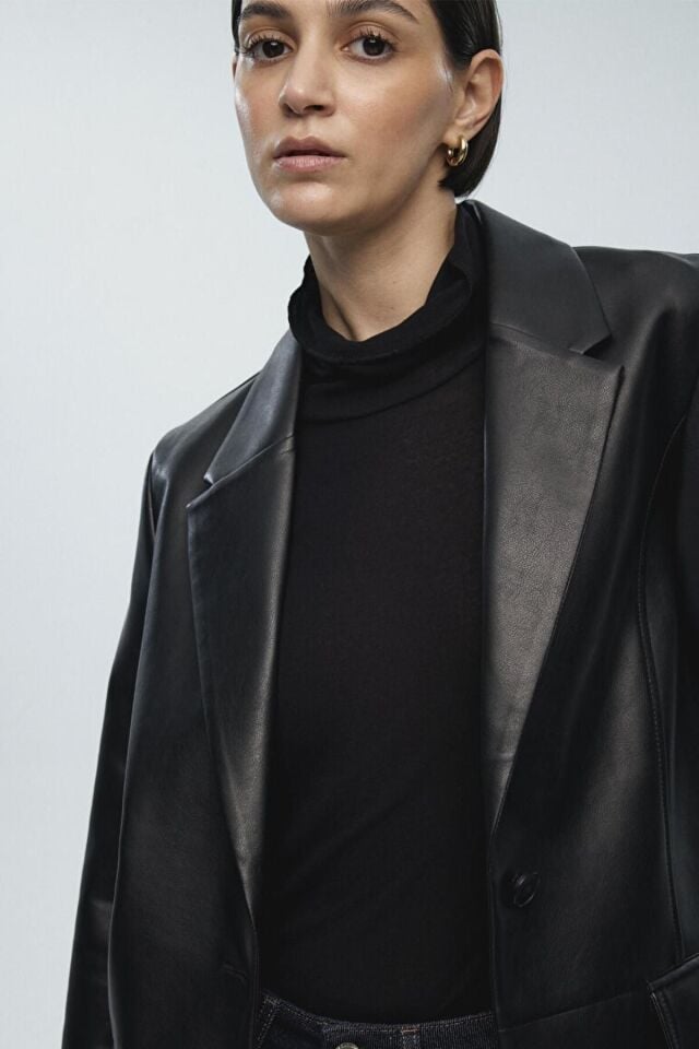 MAVİ KADIN PU BLAZER CEKET Siyah 1110494-900
