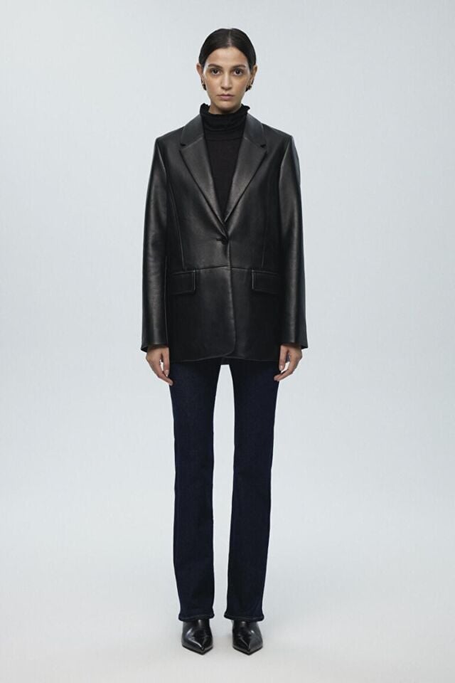 MAVİ KADIN PU BLAZER CEKET Siyah 1110494-900