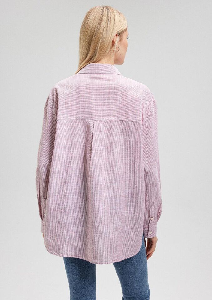 MAVİ KADIN V YAKA GÖMLEK Kırmızı Çizgili 1210671-84494