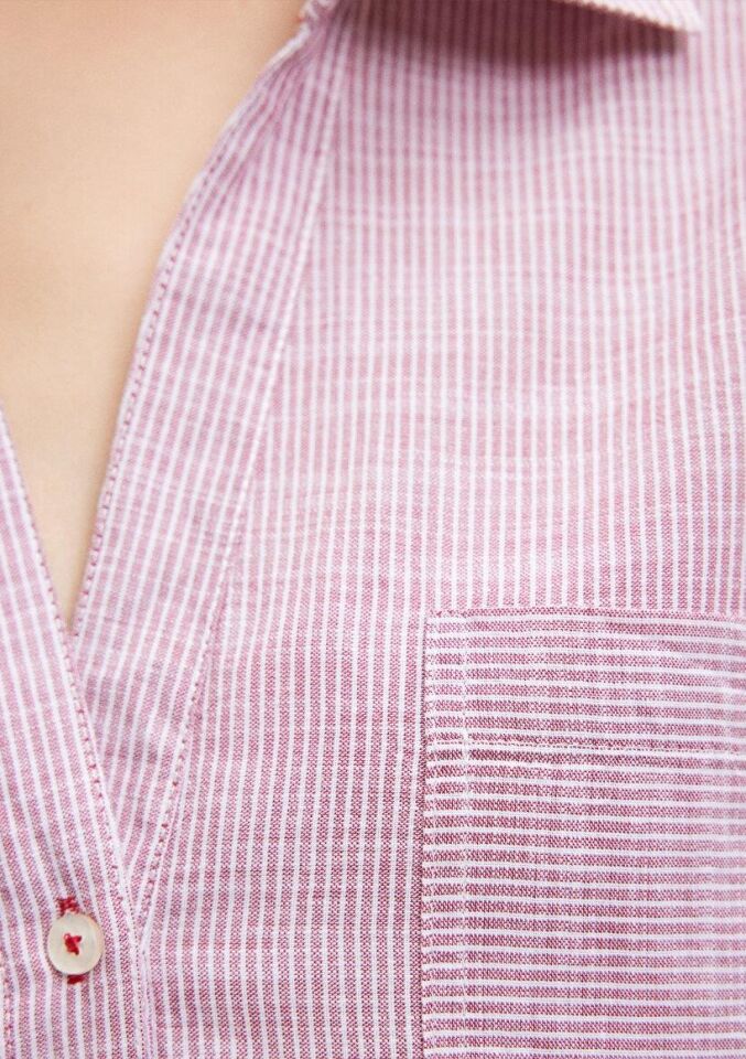 MAVİ KADIN V YAKA GÖMLEK Kırmızı Çizgili 1210671-84494