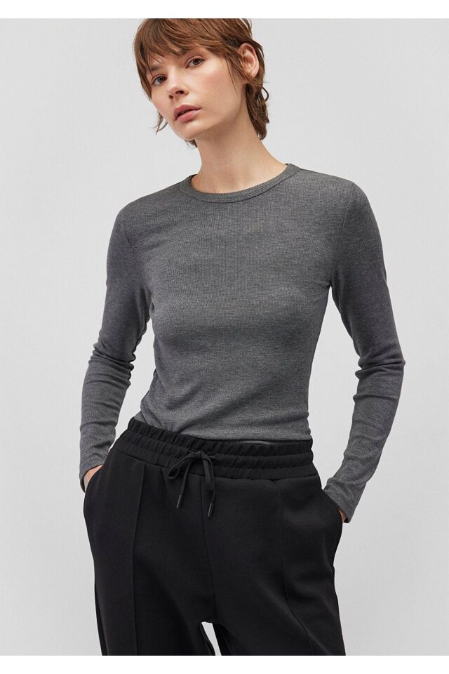 MAVİ KADIN UZUN KOLLU BASIC Gri Melanj 1612817-83096