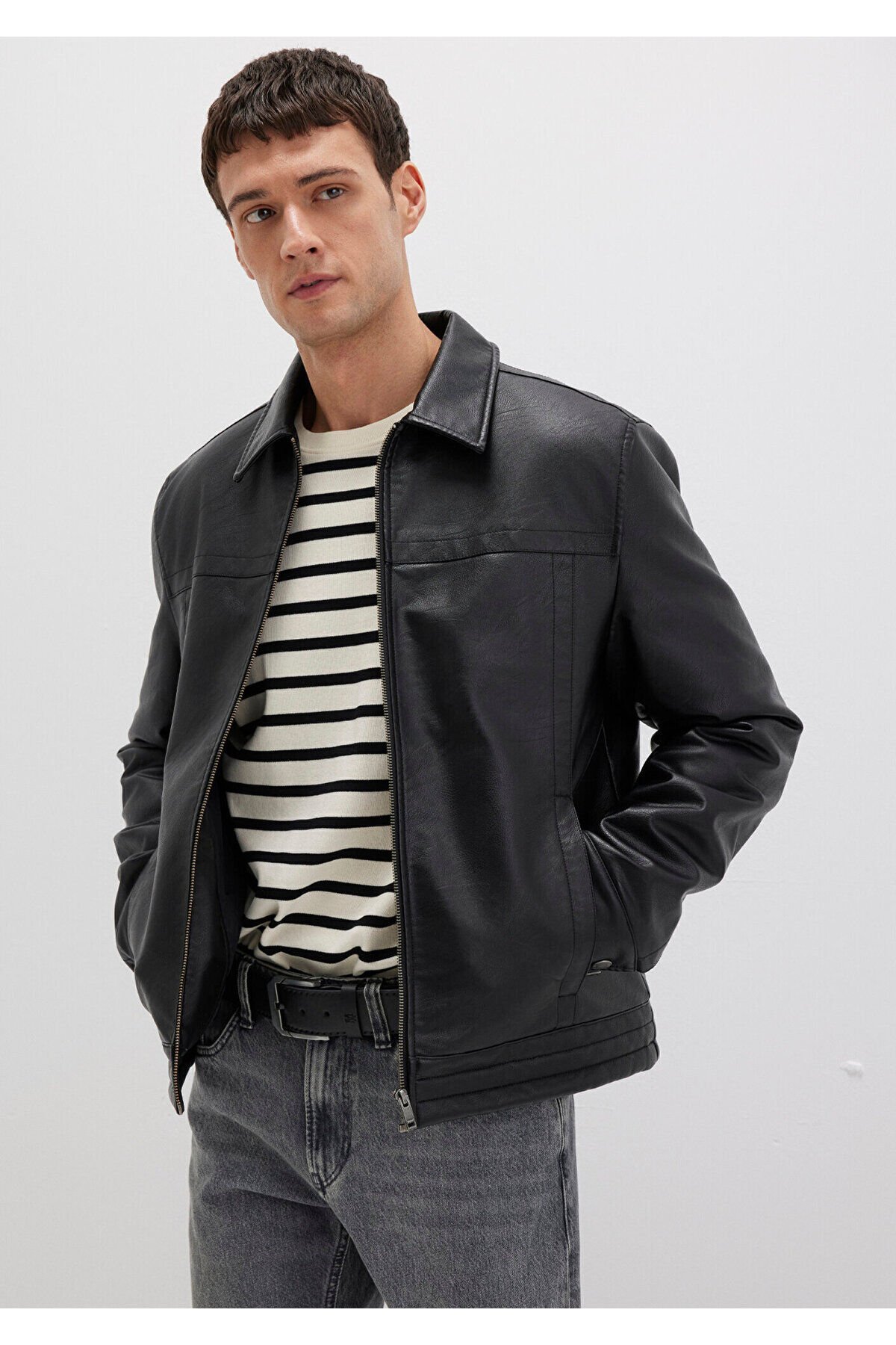 MAVİ ERKEK DERİ CEKET Jet Siyah 0110635-71379