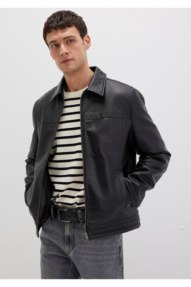 MAVİ ERKEK DERİ CEKET Jet Siyah 0110635-71379