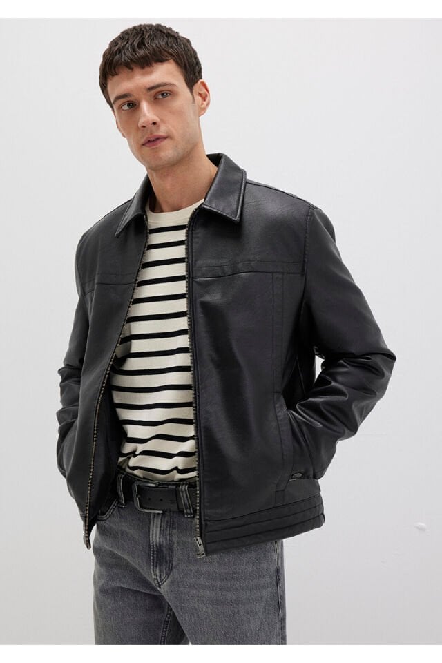 MAVİ ERKEK DERİ CEKET Jet Siyah 0110635-71379