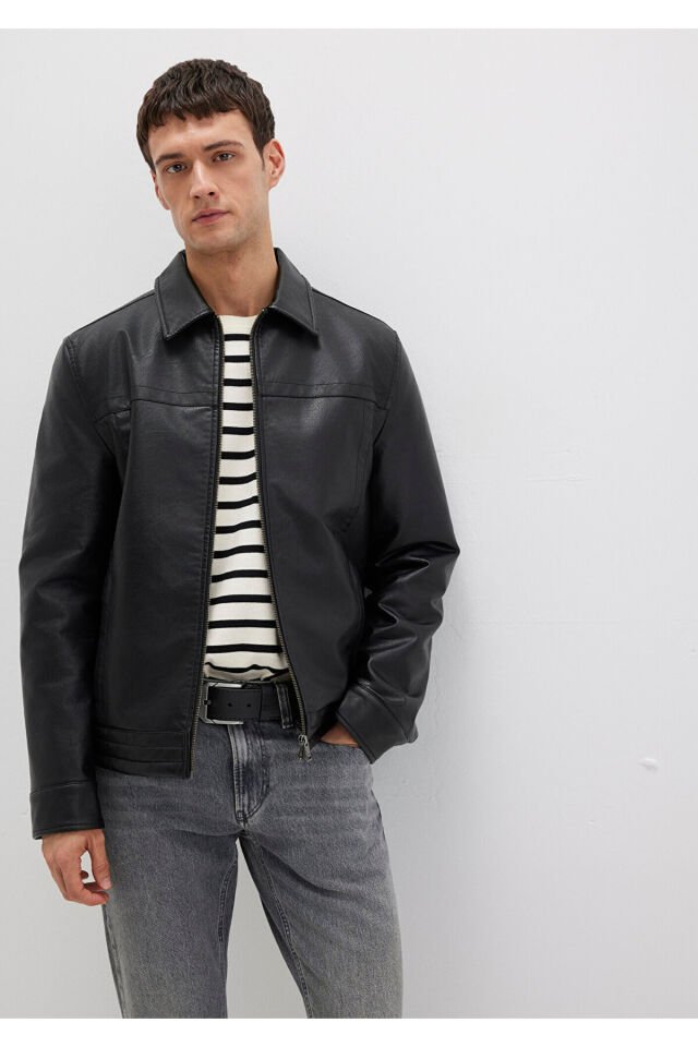 MAVİ ERKEK DERİ CEKET Jet Siyah 0110635-71379