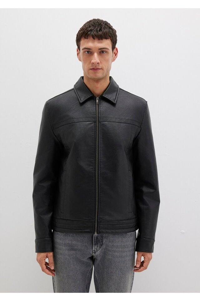 MAVİ ERKEK DERİ CEKET Jet Siyah 0110635-71379