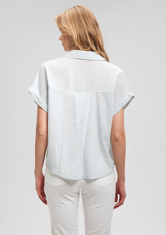 MAVİ KADIN KISA KOLLU GÖMLEK Mavi Çizgili 1210445-84606