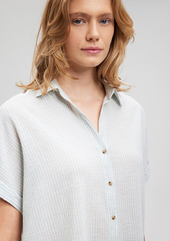 MAVİ KADIN KISA KOLLU GÖMLEK Mavi Çizgili 1210445-84606