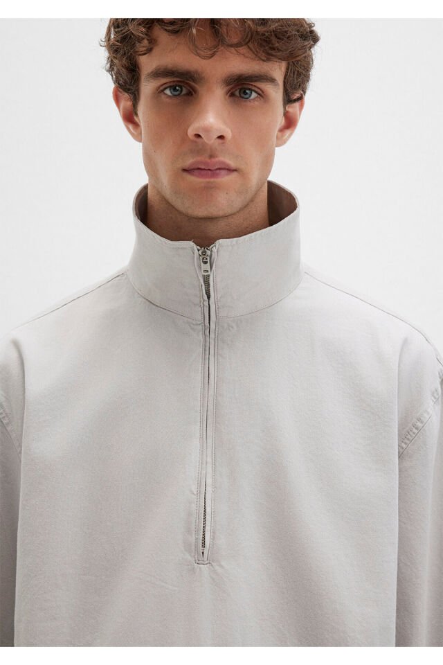 MAVİ ERKEK YARIM FERMUARLI GÖMLEK Açık Gri 0211684-70074