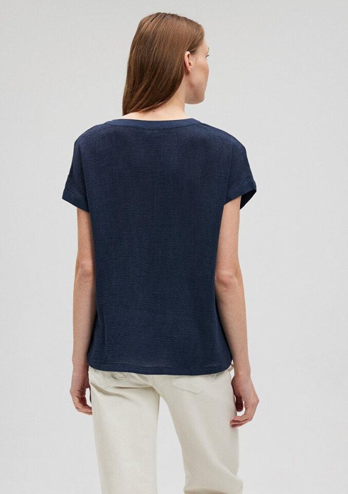 MAVİ KADIN V YAKA KISA KOLLU BLUZ Koyu Lacivert 1210804-82318