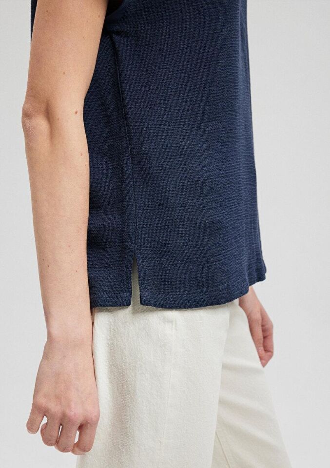 MAVİ KADIN V YAKA KISA KOLLU BLUZ Koyu Lacivert 1210804-82318