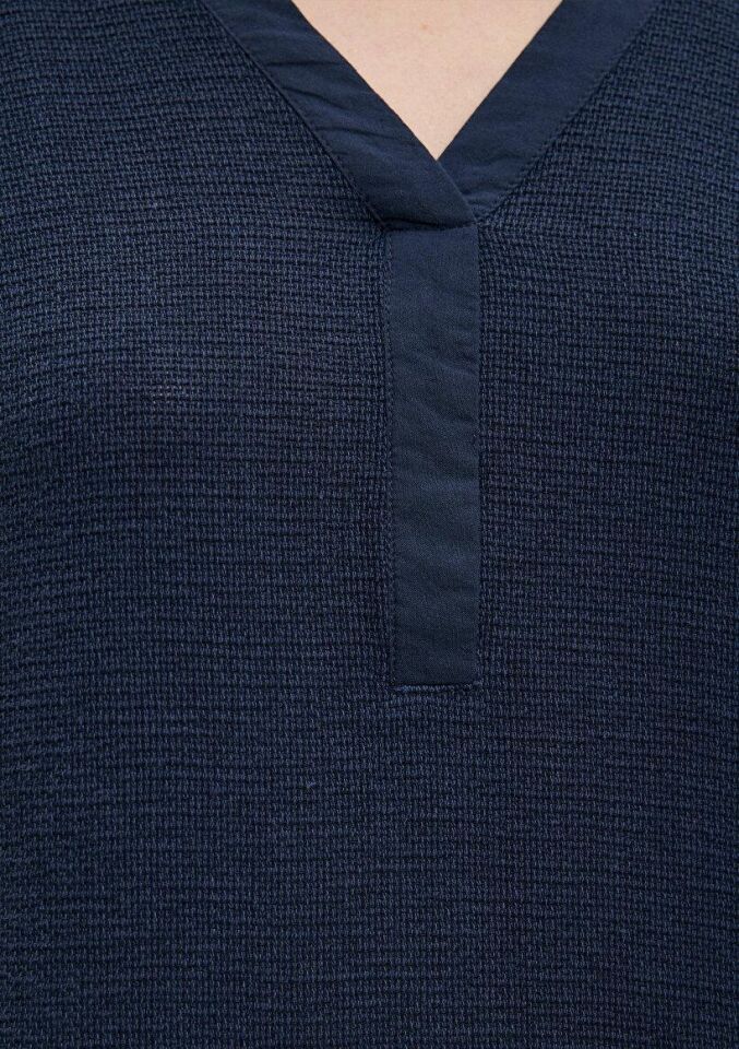 MAVİ KADIN V YAKA KISA KOLLU BLUZ Koyu Lacivert 1210804-82318