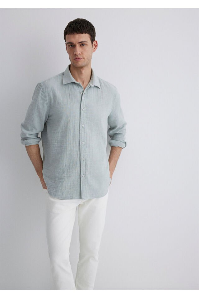 MAVİ ERKEK UZUN KOL GÖMLEK Sis Yeşil 0211518-70148