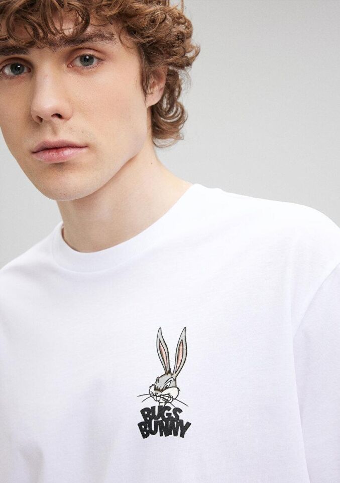 MAVİ ERKEK BUGS BUNNY BASKILI TİŞÖRT BEYAZ 0610636-620