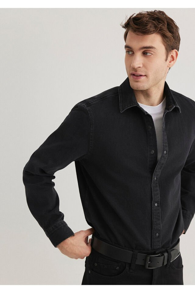 MAVİ ERKEK UZUN KOL GÖMLEK Siyah 0211441-900