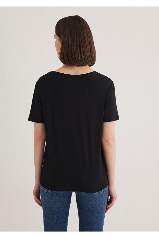 MAVİ KADIN V YAKA BASIC Siyah 1612381-900