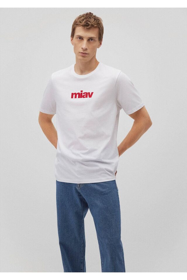MAVİ ERKEK MİAV BASKILI TİŞÖRT Beyaz 067153-622