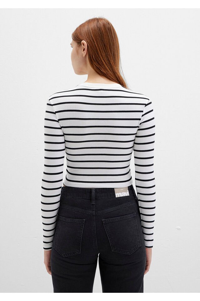 MAVİ KADIN UZUN KOLLU PENYE UST  Siyah Çizgili 1612822-85407