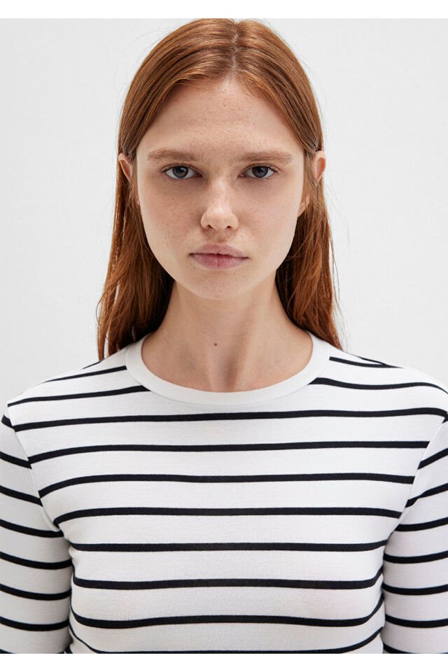 MAVİ KADIN UZUN KOLLU PENYE UST  Siyah Çizgili 1612822-85407