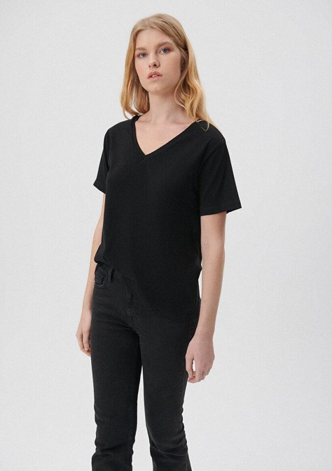 MAVİ KADIN V YAKA TİŞÖRT Siyah 1611444-900