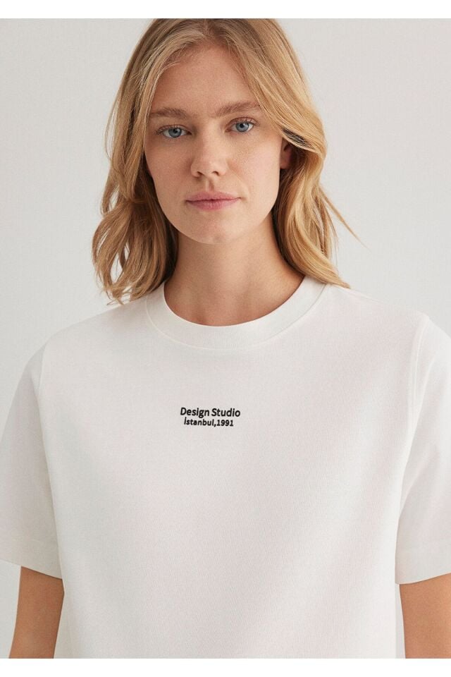 MAVİ KADIN KISA KOLLU MODELLİ PENYE Kırık Beyaz 1612911-70057