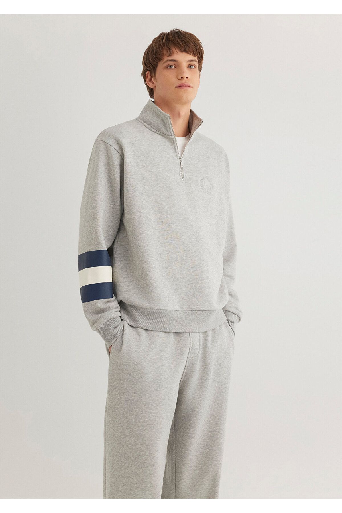 MAVİ ERKEK M BASKILI HALF ZIP SWEATSHIRT Açık Gri M 0S10307-80196