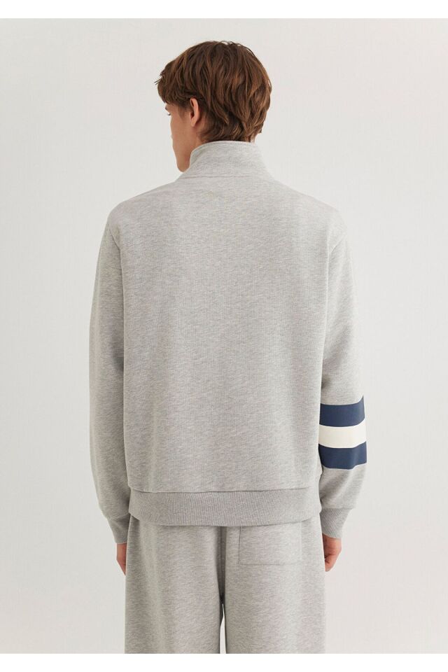 MAVİ ERKEK M BASKILI HALF ZIP SWEATSHIRT Açık Gri M 0S10307-80196