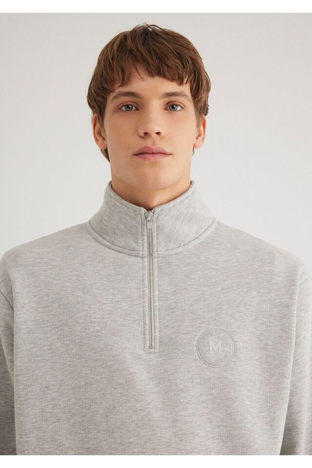 MAVİ ERKEK M BASKILI HALF ZIP SWEATSHIRT Açık Gri M 0S10307-80196