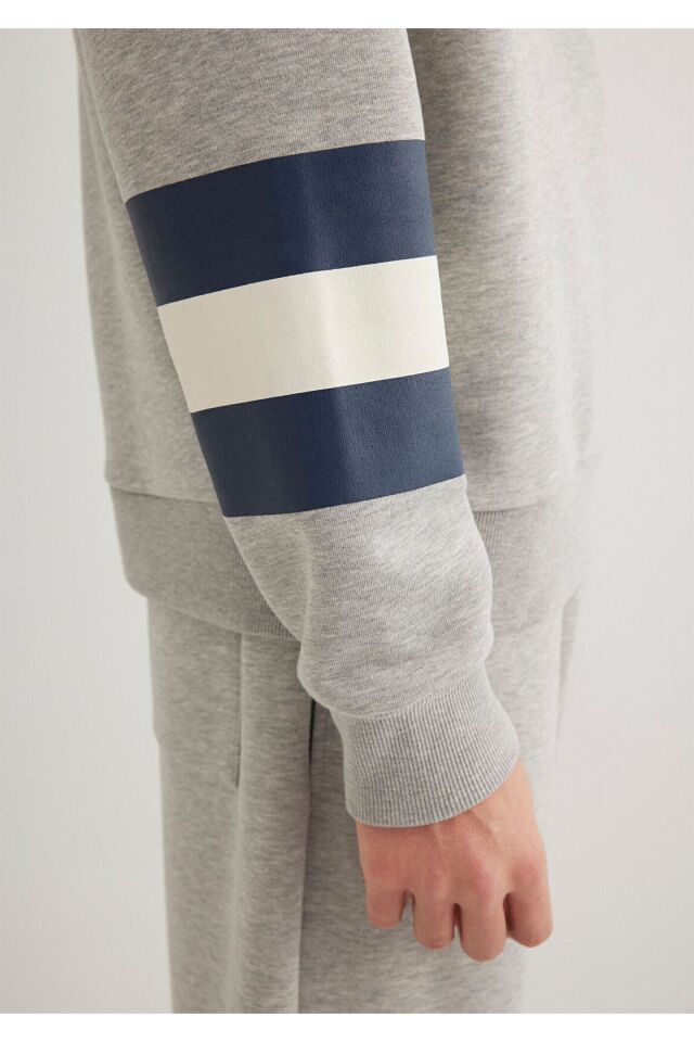 MAVİ ERKEK M BASKILI HALF ZIP SWEATSHIRT Açık Gri M 0S10307-80196
