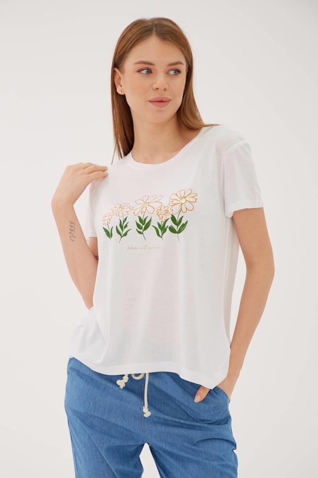 FASHION FRIENDS KADIN BASKILI T-SHİRT 23Y-TST0230K1