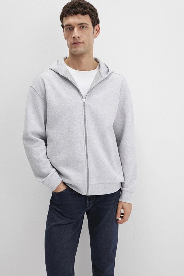 MAVİ ERKEK FERMUARLI KAPÜŞONLU SWEATSHIRT Gri Melan 0S10312-80018