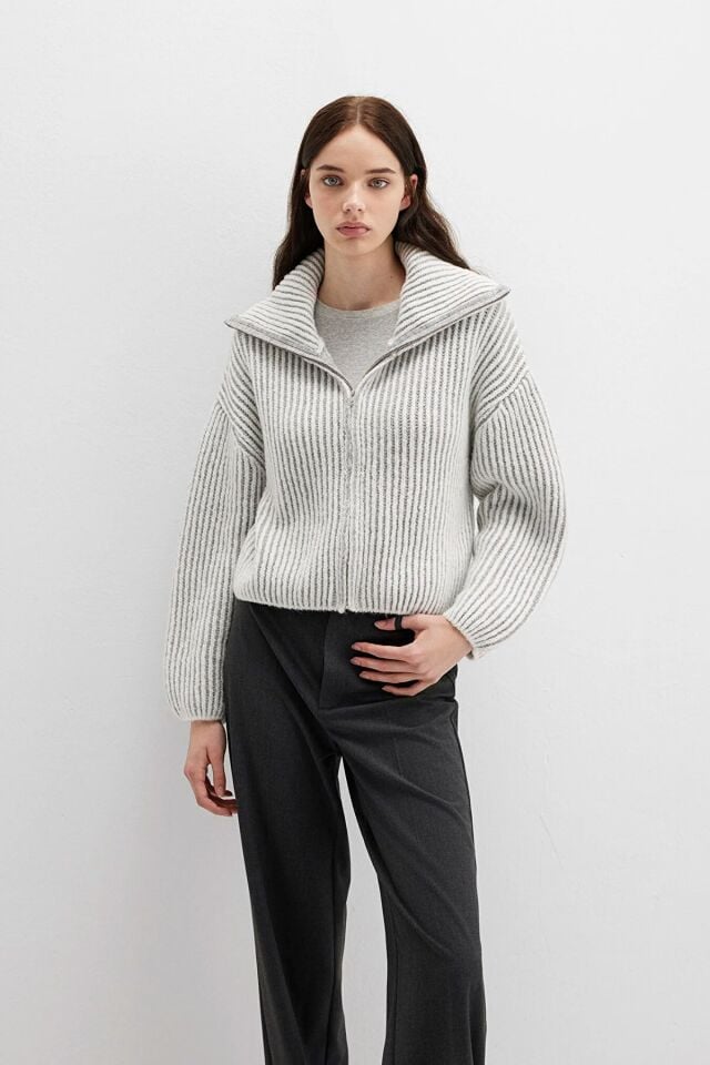 MAVİ KADIN FERMUARLI TRİKO  Antique White Stripe 1710806-86426