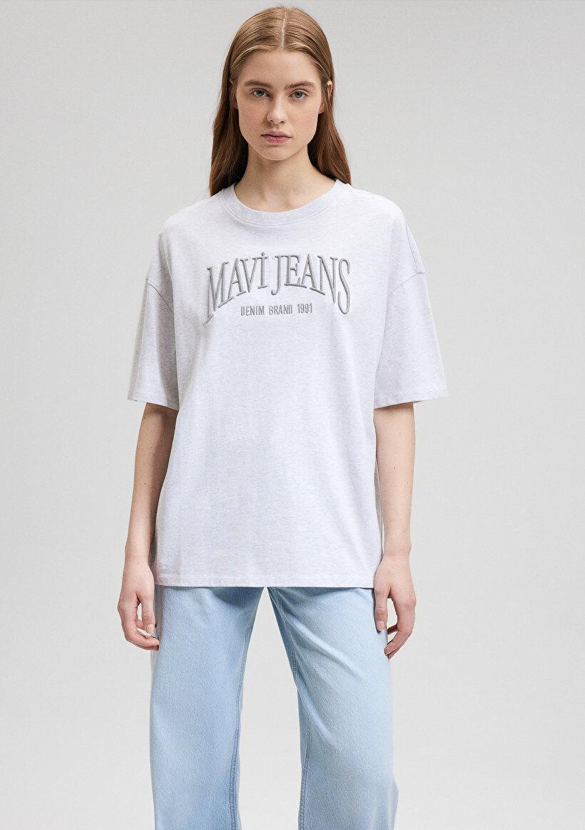 MAVİ KADIN MAVİ JEANS BASKILI TİŞÖRT Light Grey Mel 1612415-87033