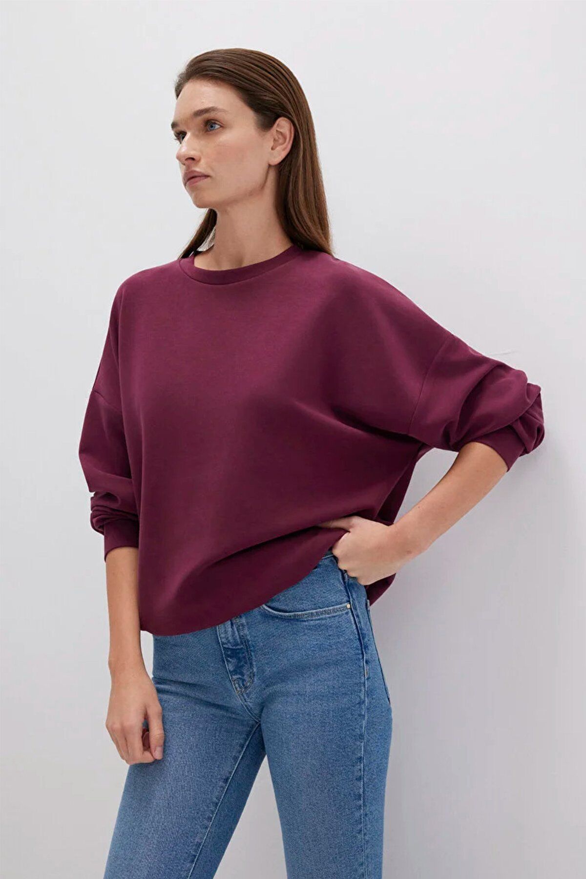 MAVİ KADIN OVERSİZE SWEATSHIRT Kış Bordosu 168837-70426