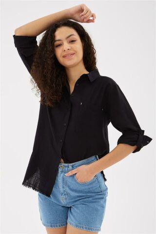 FASHION FRIENDS KADIN ETEK UCU PÜSKÜLLÜ GÖMLEK 24Y0390K1