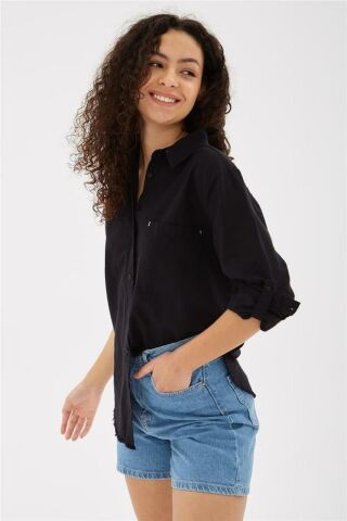 FASHION FRIENDS KADIN ETEK UCU PÜSKÜLLÜ GÖMLEK 24Y0390K1