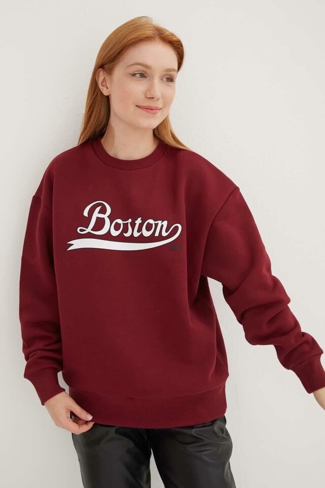FASHION FRIENDS KADIN BİSİKLET YAKA BASKILI SWEAT 24K0843K1