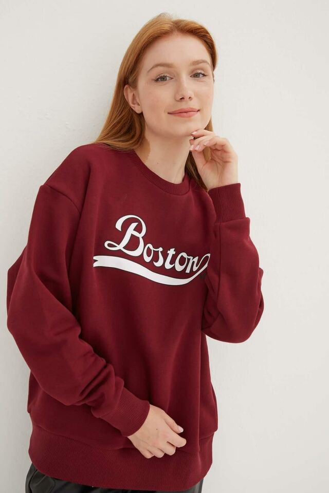 FASHION FRIENDS KADIN BİSİKLET YAKA BASKILI SWEAT 24K0843K1