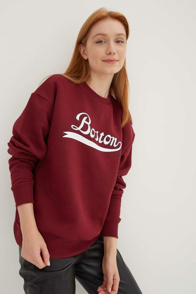 FASHION FRIENDS KADIN BİSİKLET YAKA BASKILI SWEAT 24K0843K1